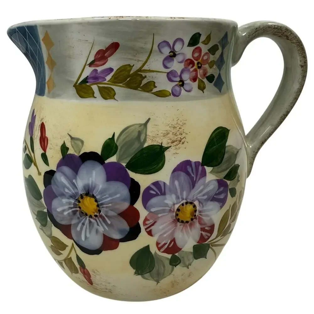 Gibson Elite Hand Painted Floral Pitcher & Wash Basin Bowl Set Cottage Garden